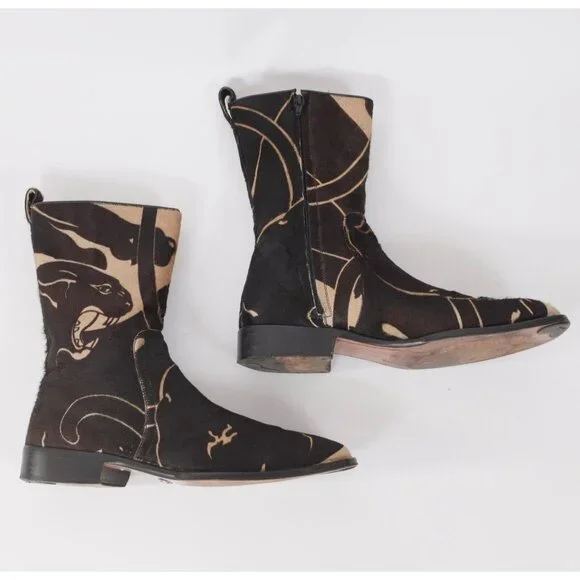 Y2K Valentino Mens 42 US 9 boots tiger face calk skin fur - Picture 2 of 11